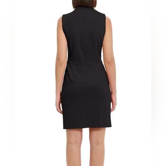 Donna Morgan Stretch Mock Neck Mini Sheath Dress Navy Blue - Picture 2 of 12